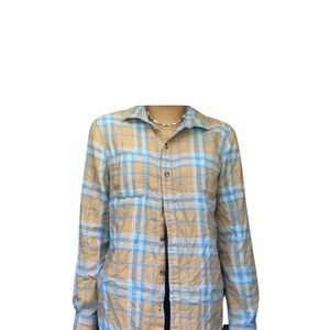 Tan And Blue Mens Aeropostale Flannel With Buttons Size Large